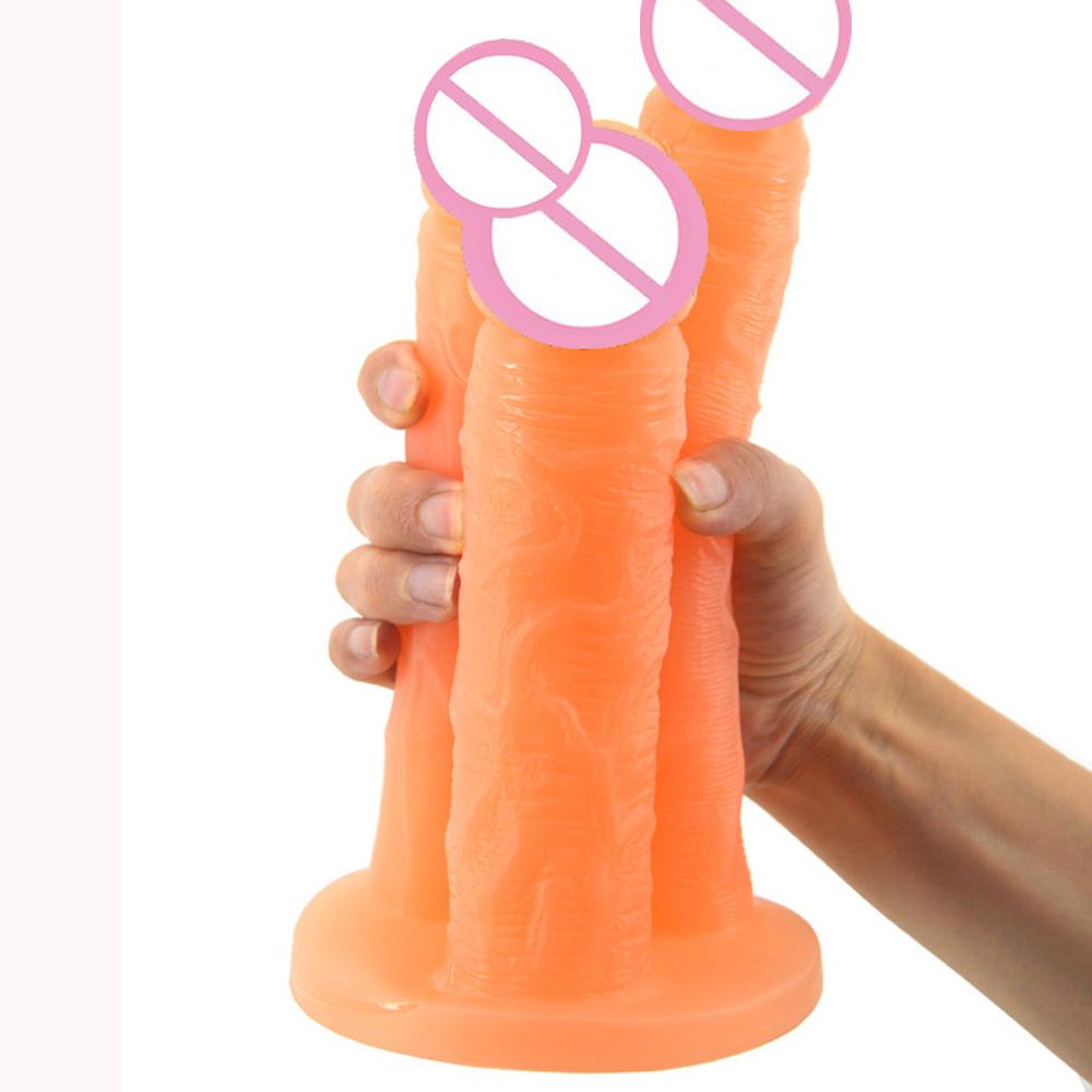 Realistischer dreiköpfiger Silikondildo Vagina G-Punkt mit Sucker Butt Plug Riesendildos weibliches Sexspielzeug Homosexuelles Sexspielzeug