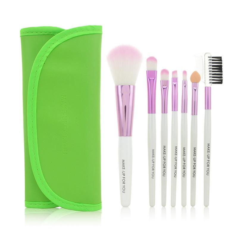 Luxurious 7pcs Makeup Brushes Set With Soft Artificial Fibers And Wooden Handles
