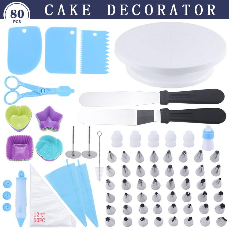 Cake DIY Cake Baking Tools 80pcs Icing Baking Nozzles Piping Bags Sets Decorating Kits Cake Turntable Pastry Tools for Kitchen