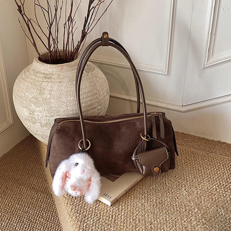 Retro Handbag With Pendant Stylish Shoulder Bag Brand Design Simple Underarm Bag Frosted Bowling Bag Zipper Commuter Women s Bag