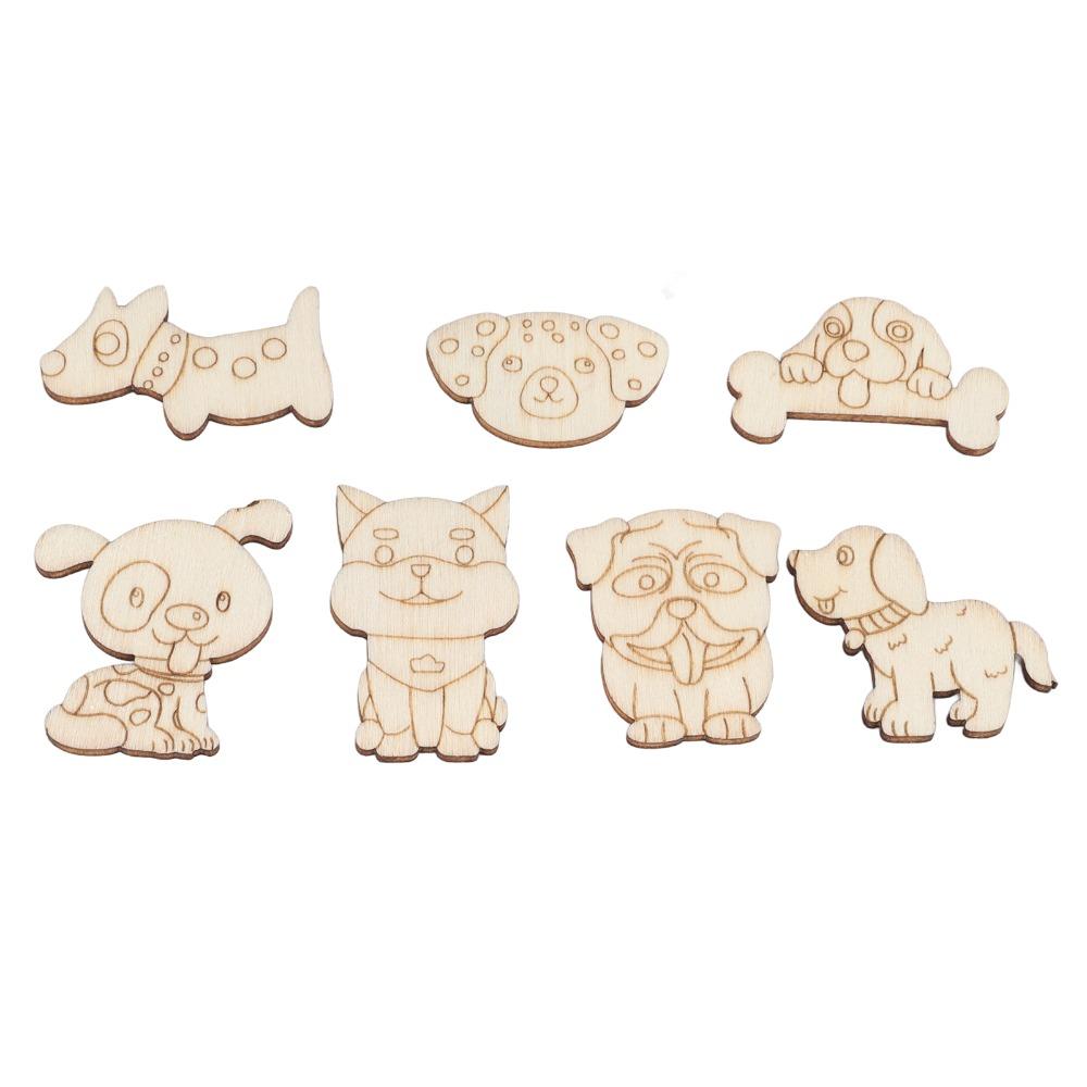 200pcs DIY Craft Unfinished Wooden Animal Chips Mixed Pet Themed Cat Dog Empty Wooden Ornaments Smooth Edges
