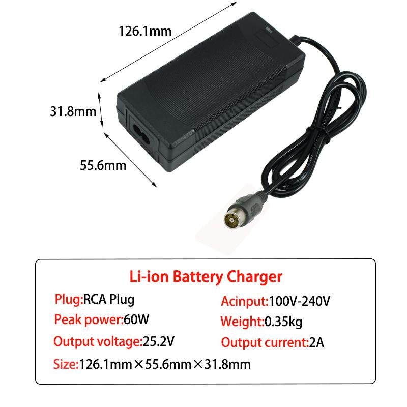 25.2V 2A Li-ion charger for 6S 21.6V 22.2V 2A DC Polymer lithium battery Pack Charger High quality DC5.5*2.1MM Plug 100-240V