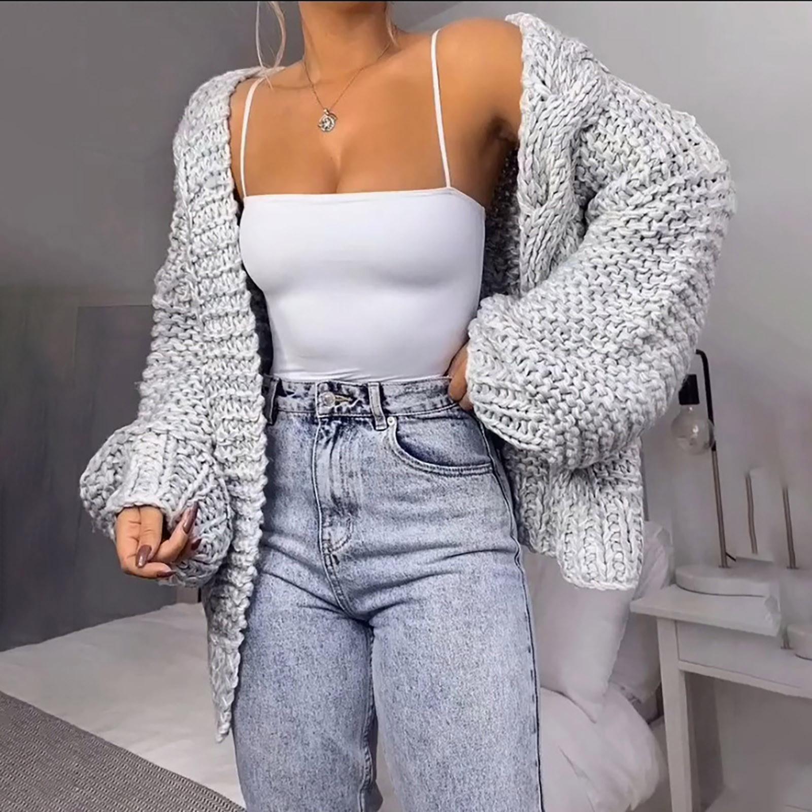 

Женская мода плюс размер повседневный однотонный кардиган с длинным рукавом свободный свитер пальто XXL