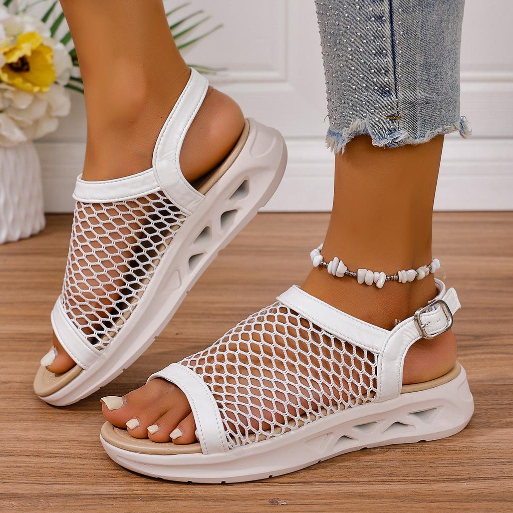 Large Size Platform Casual Sandals Women's 2025 New Fishing Net Hollow Fish Mouth Buckle Sandals Women's Foreign Trade