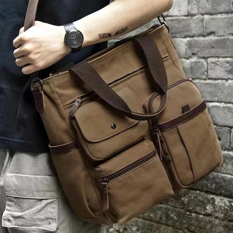 

Vintage Men s Canvas Messenger Bag Unisex Crossbody Bags Large Capacity Shoulder Bag for Travel Work Multi Pocket Briefcase