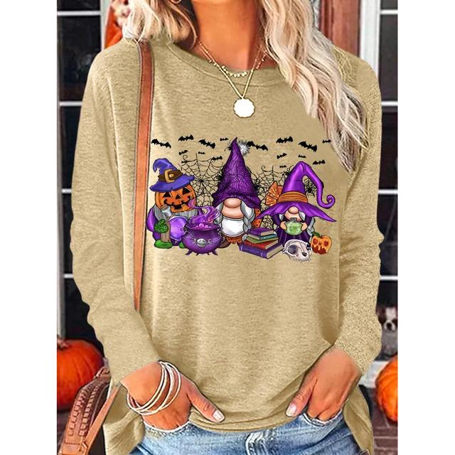 Tricouri cu mânecă lungă cu imprimeu amuzant pentru femei Pulover de zi cu zi Toamna Gnomi Toamna Dovleac Ziua Recunoștinței Topuri casual Harajuku