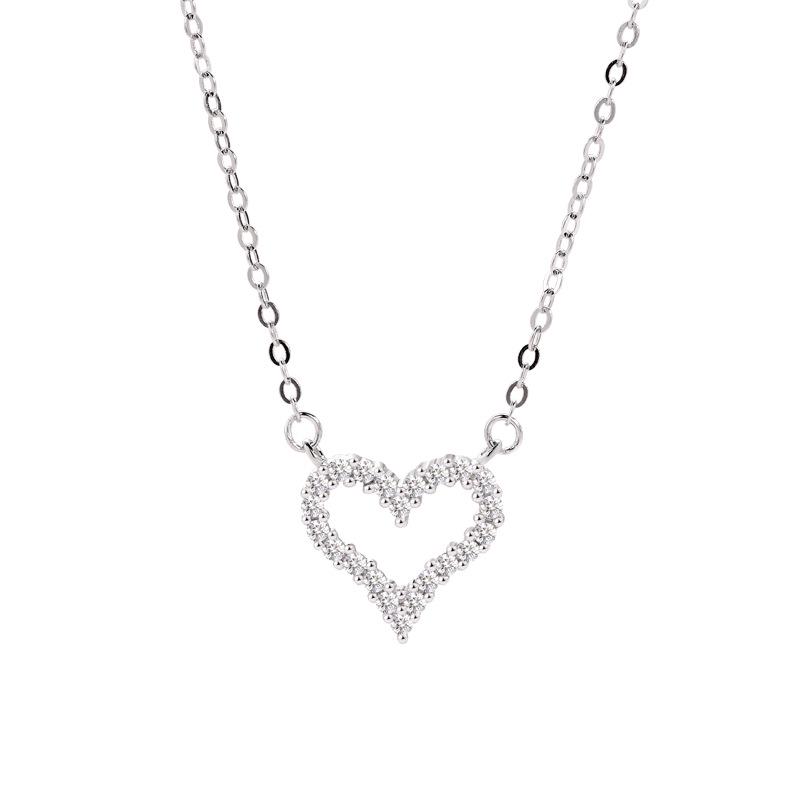 Halskette mit Herzanhänger aus S925 Sterlingsilber im koreanischen Stil für Damen - Exquisites hohles Design, kalter Stil Schlüsselbeinkette