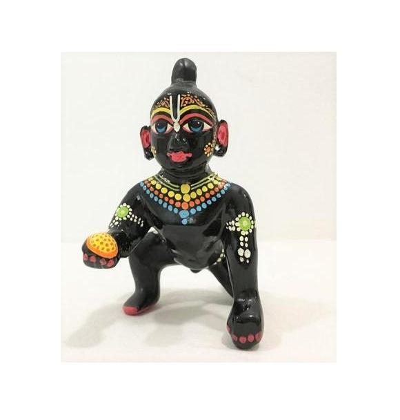 Вручную расписанная статуэтка Ладу Гопал, Ladoo Gopal (Bal Krishna) Idol Brass, Kalyan Puja