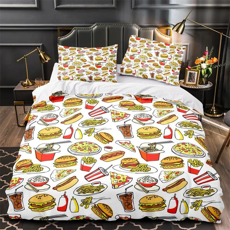 Cartoon Foods Duvet Cover Delicious Pie for Kids Teen American Fast Food Theme Bedroom Decorations Polyester Quilt Cover Queen