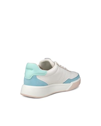 ECCO Street Court Casual Sneakers, Genuine Leather, Women's Casual Sneakers, Aquatic/White/Emerald, Size 23.5cm, 3E