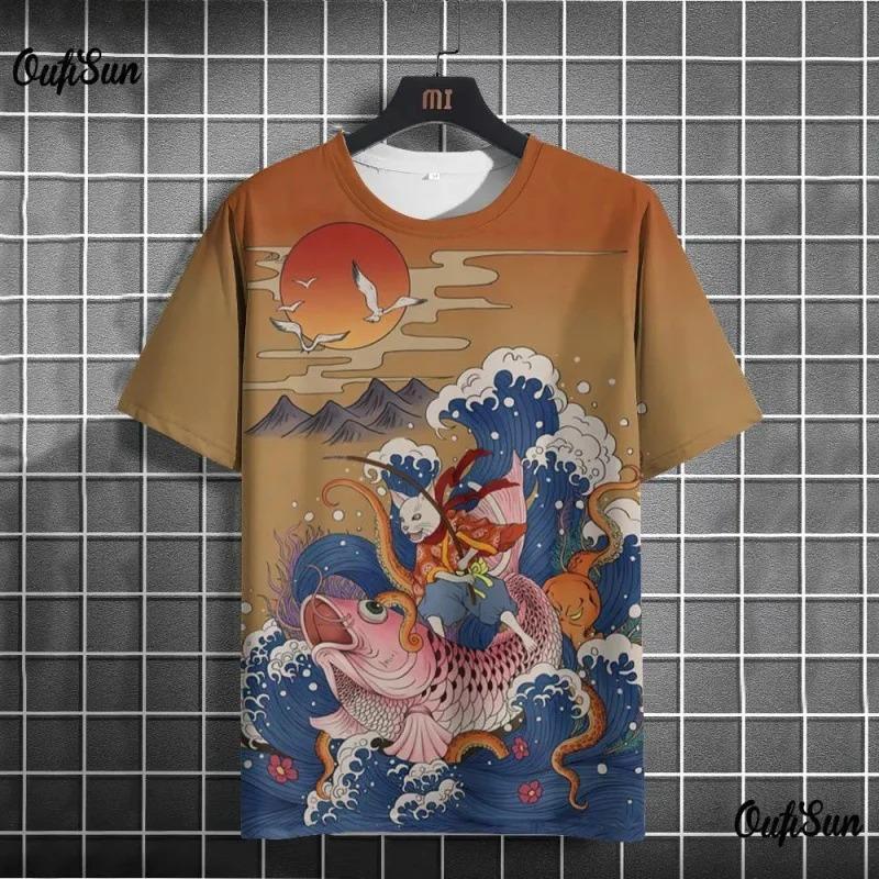 3D printed casual pullover men's O-neck sports shirt