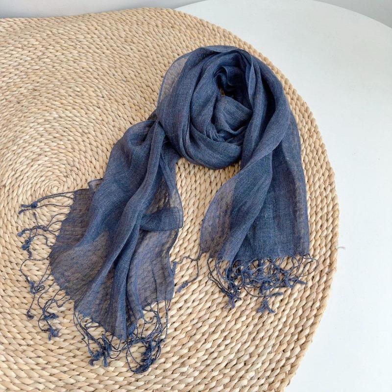 Monochrome Linen Scarf Hemp Gray Effect Couple Scarf Literary Tassel Shawl Solid Color High-End Silk Scarf