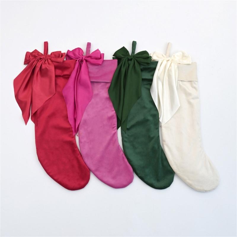 Christmas Tree Ornament Bows Christmas Stockings Gift Bag Christmas Hanging Socks For Fireplaces Door Decoration