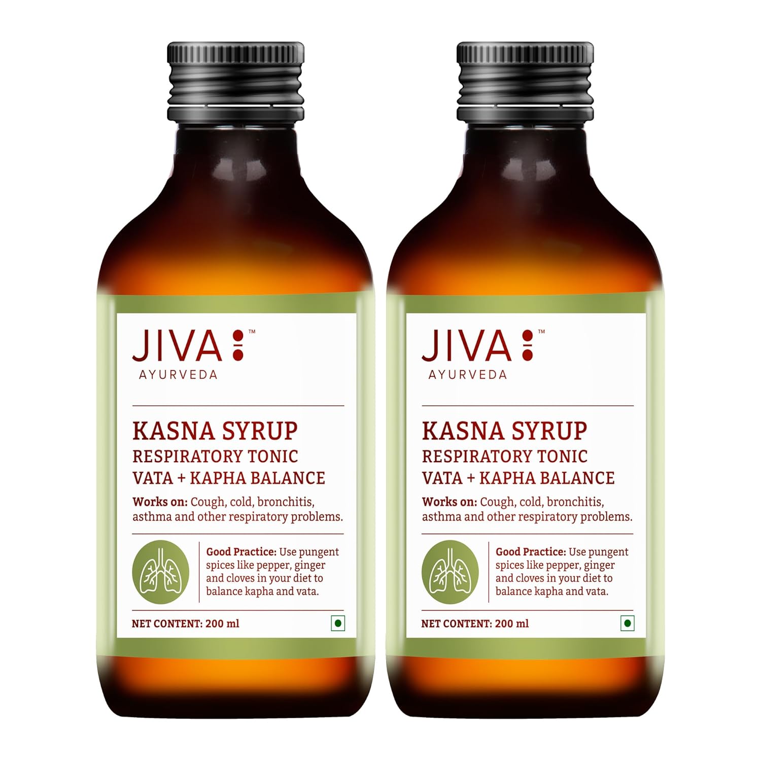 

Jiva Ayurveda Kasna Syrup 200 ml X Pack of 2 | Natural Respiratory Support for Cough Cold Bronchitis Relief