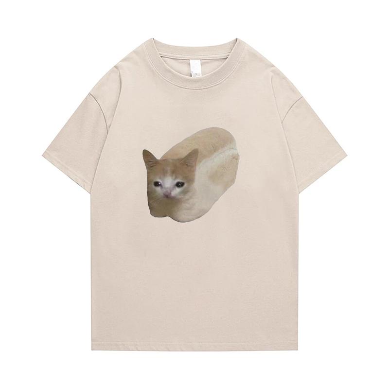 Sporty Fun Cotton T-Shirt Oversized Summer Men Women Niche Cat Bread Print T Shirt Leisure Hip Hop Short Sleeve Tops Tees S-4XL