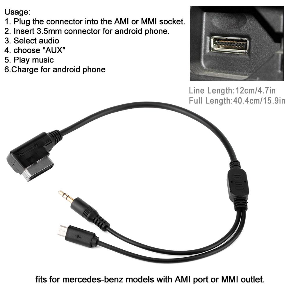3.5mm Connector Cable AUX Charging Cable 12cm 4.7in Fits for Benz S  SL CLS Class AMI MMI Interface