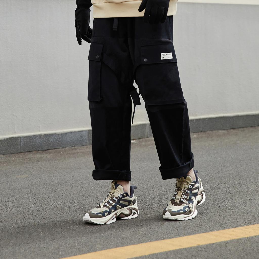 Li-Ning Urban Outdoor Series Velvet Spliced Loose Straight-Leg Pants Men Bottoms Black AKXR605-2