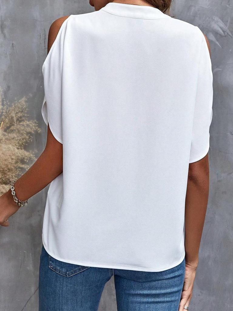 2026 Summer Women's V-Neck Off-Shoulder Top - Solid Color & Stylish