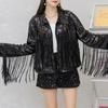 Women's Shiny Sequin Tassel Jacket - European & American Style, Beaded Celebrity Top with Lining