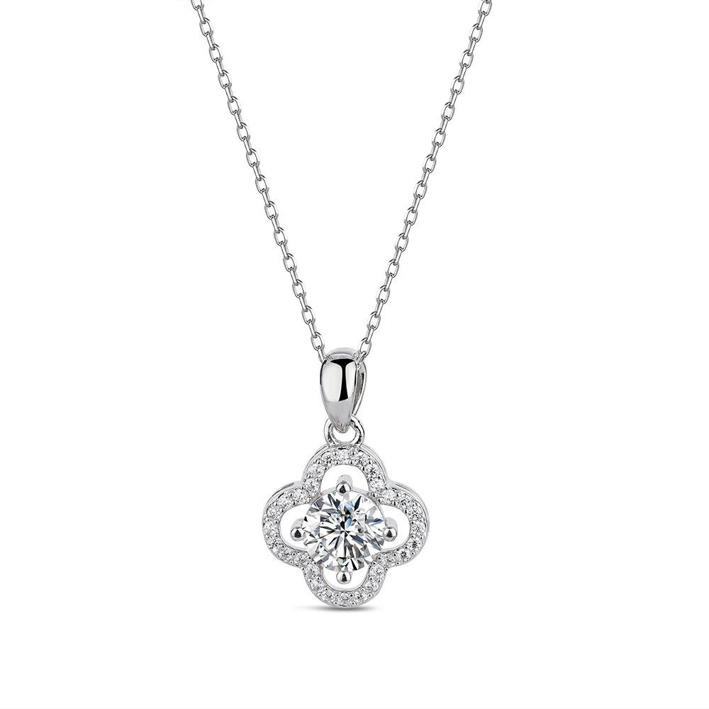 S925 Silver Moissanite Jewelry Set: Four-Leaf Clover Necklace & Ring for Women
