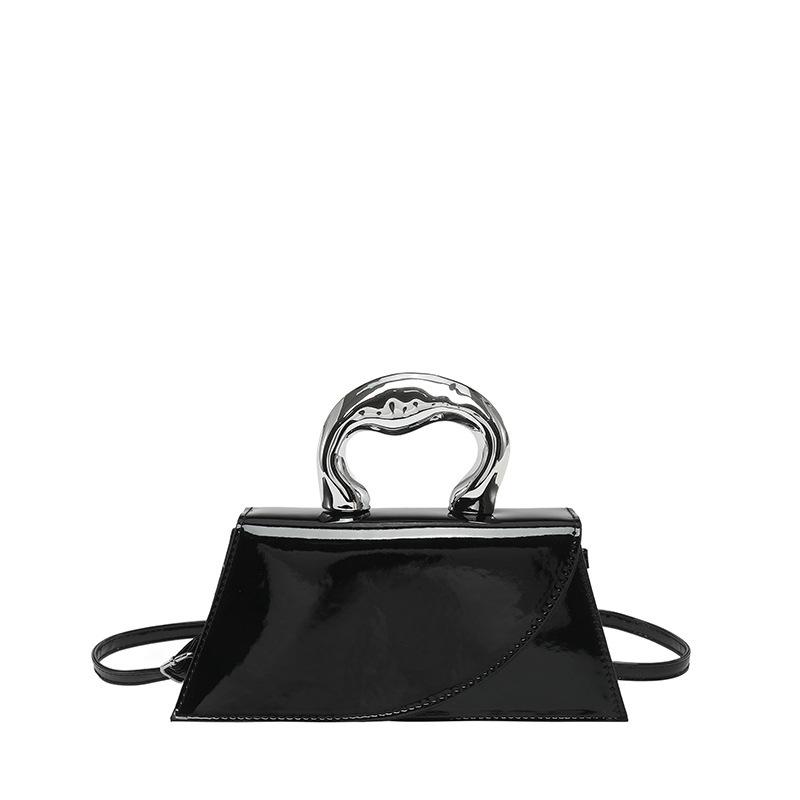 Multi Color Patent Leather Mini Top Handle Bag For Women Retro Crossbody Bag With Wavy Metal Handle For Daily Party Wedding