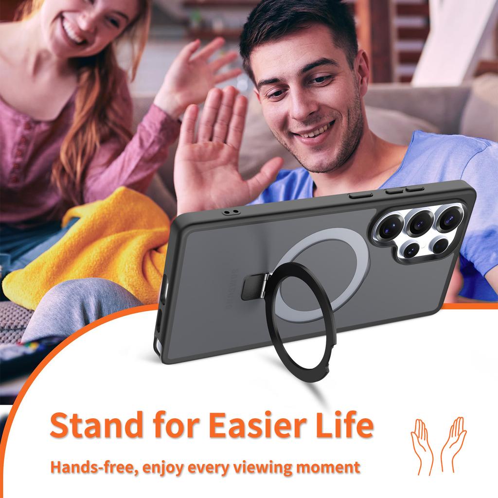 For Samsung S25edge Frosted Semi Transparent Stand Phone Case 2-in-1 Magnetic 24Ultra Phone Case