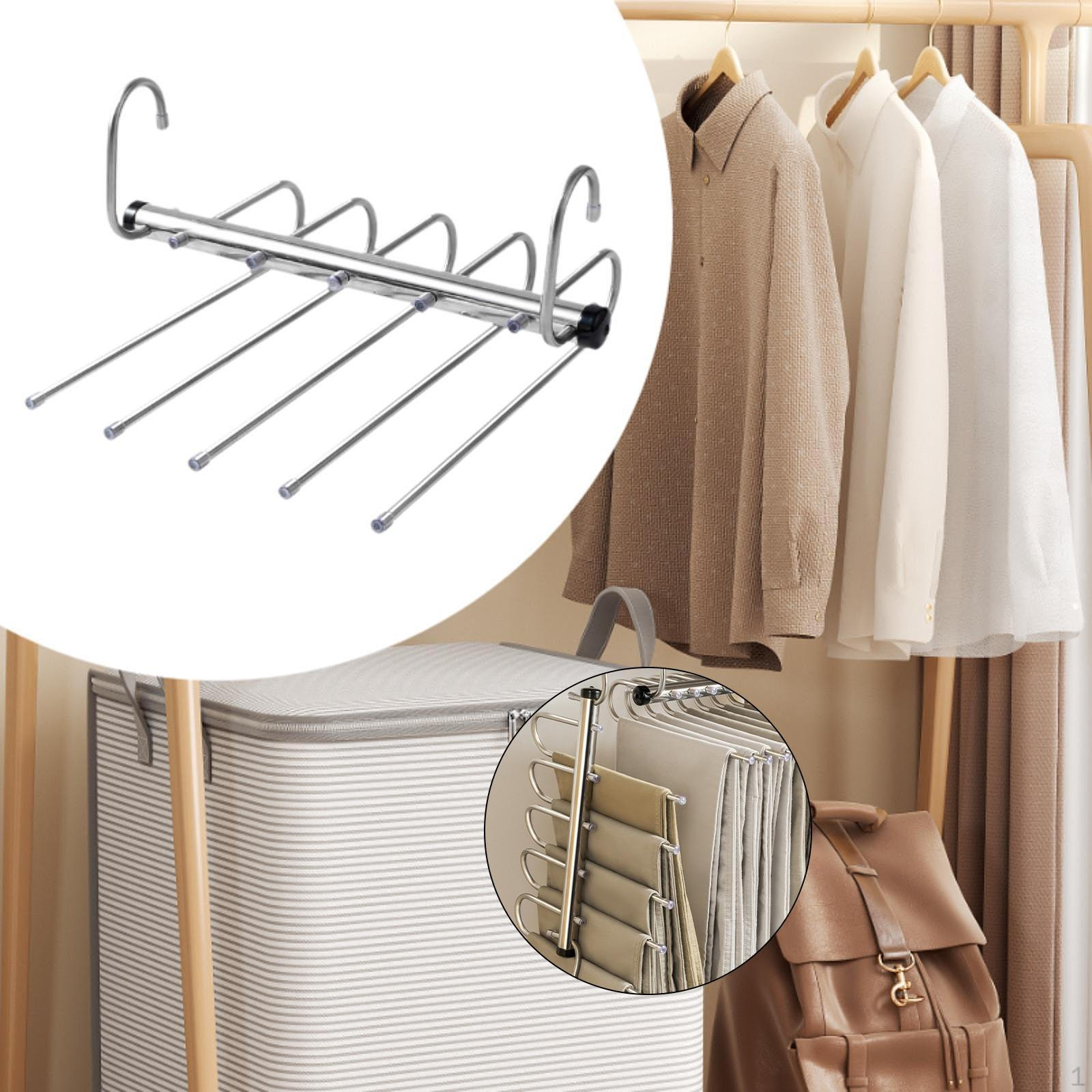 

Вешалка для брюк Крючок для хранения в шкафу Регулируемая вешалка для брюк из нержавеющей стали Многофункциональная 5 Layer