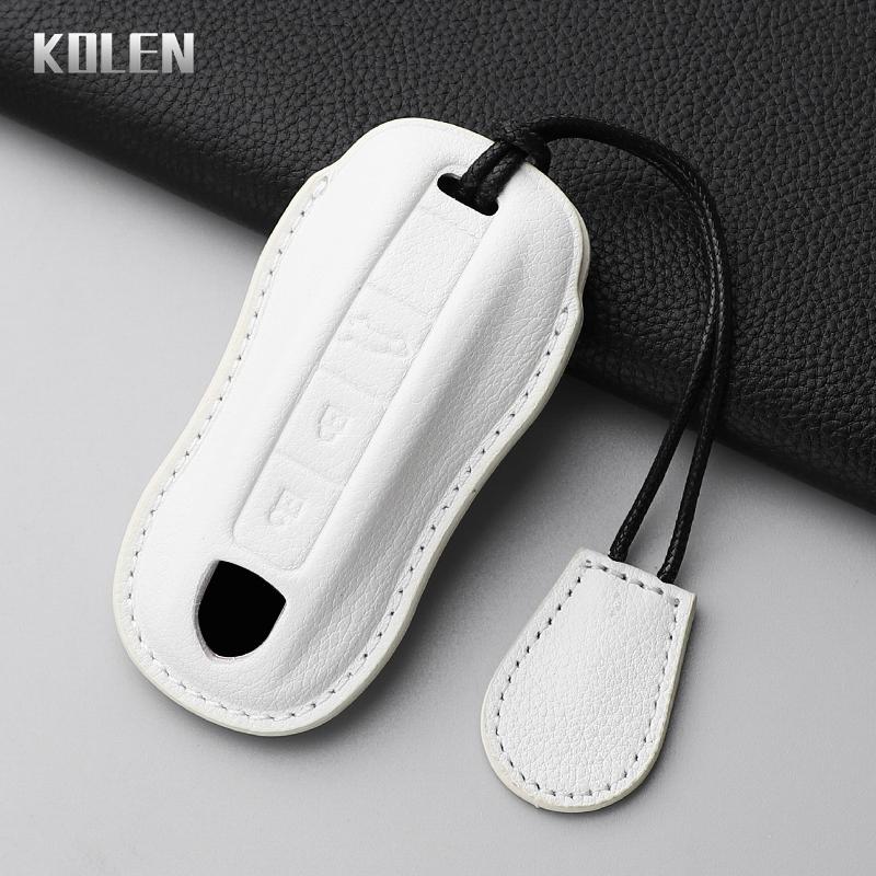 Leather Car Key Case Cover Shell For Porsche Cayenne Panamera 911 992 996 Taycan Macan Boxster 968 987 981 Key Protect Keychain