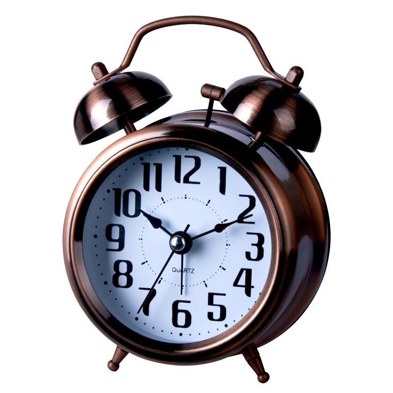 Red Ancient Luminous Mute Alarm Clock Children Student Small Metal Clock Loud Double Ring Ring Ring Retro Home Use