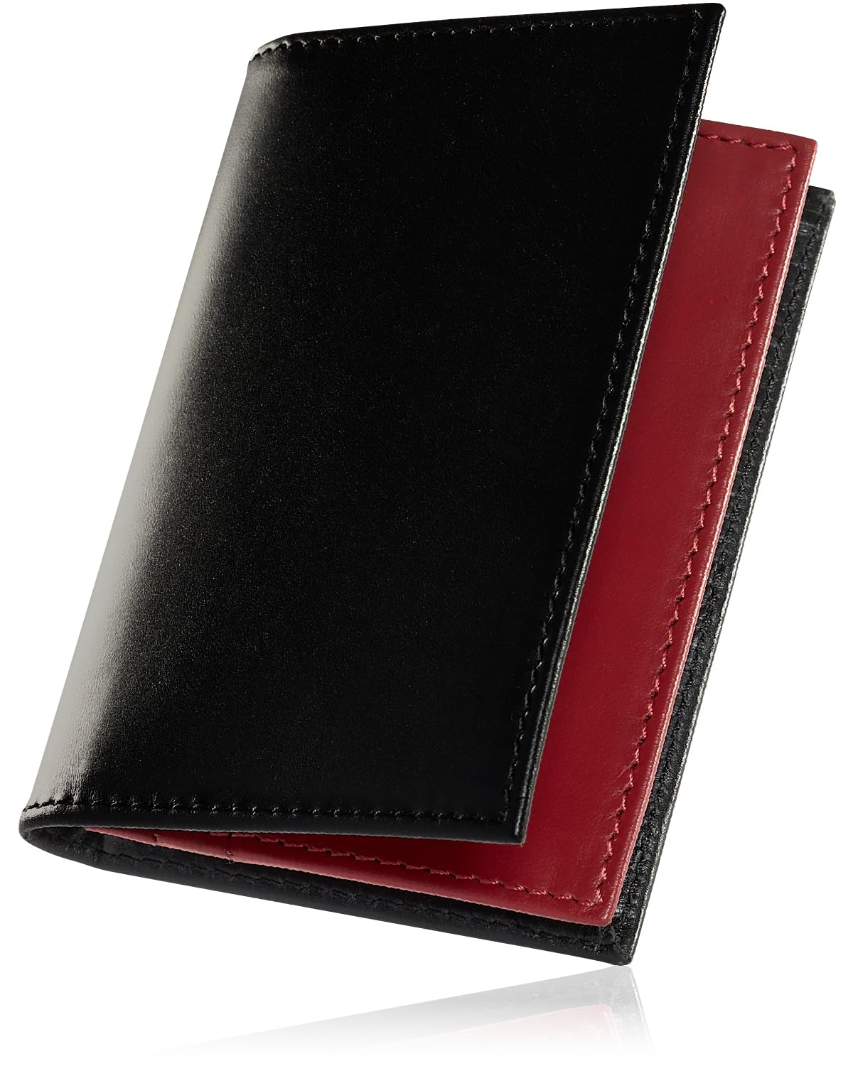 

Danke Bestens Business Card Holder for Men Genuine Bicolor Oil Leather Large Capacity Black and Red