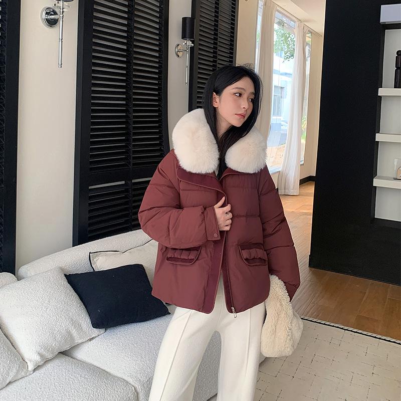 Cotton-padded women's lapel collar large fur collar short thickened warm winter new loose coat cotton clothes
