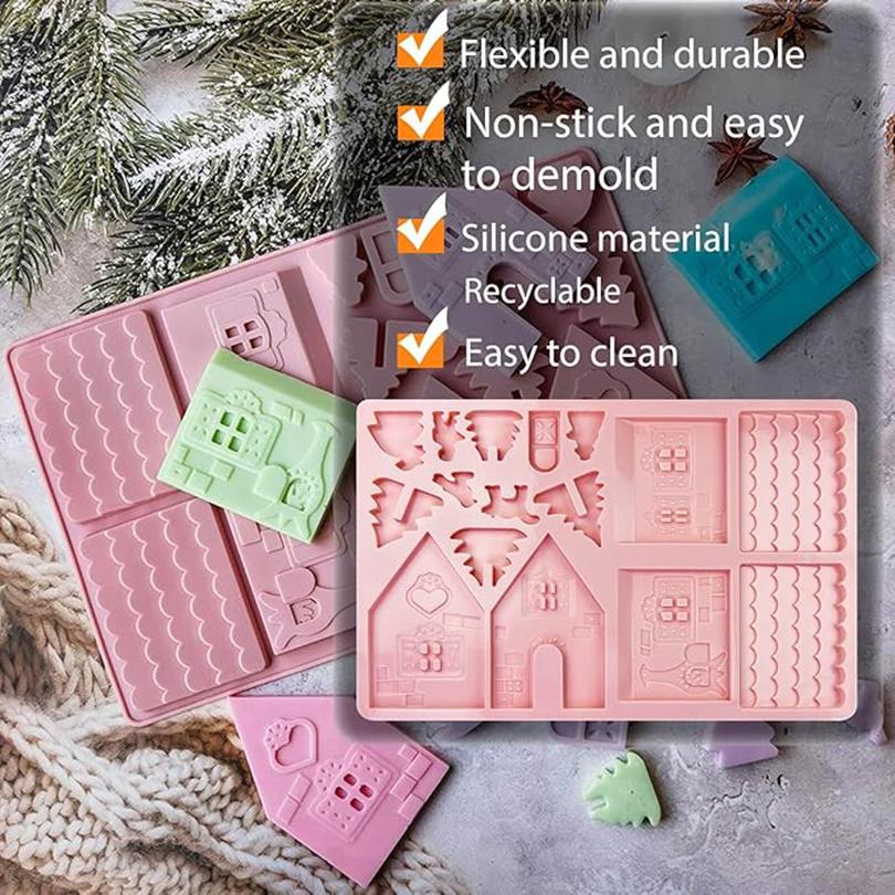 1PC Weihnachten Haus Baustein Schokolade Silikonform Kuchen Dekoration DIY Lebkuchenhaus Form Kekse Schablone Backen