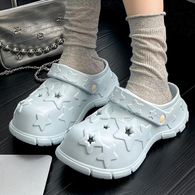Fashion Women Fashion Clogs Summer Platform Slippers Cute Star Style Home Garden Shoes Thick Sole Girls Home Beach Slides Street Sandals