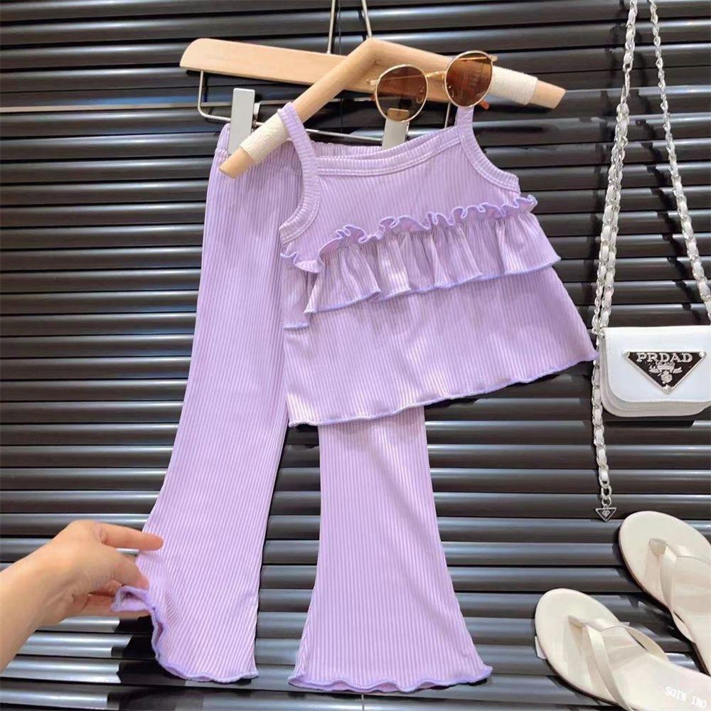 Girls' Thin Slip Suit Summer Children's Casual Slip Skirt Flared Nine-point Pants Two-piece Set