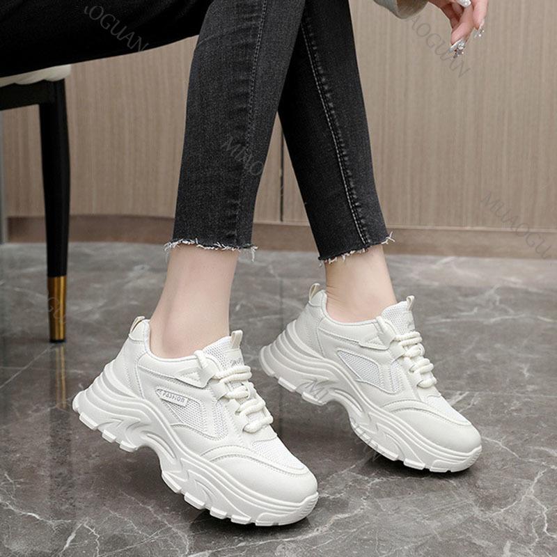 Fashion Spring and Autumn Versatile Sneakers for Women Casual Thick Bottom Vulcanize Shoes Lace Up Mesh Height Increase Women's Shoes