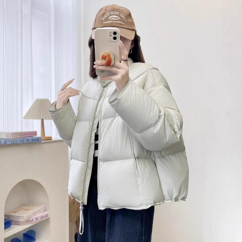 Winter new loose versatile puff stand-up collar short down jacket women's white duck down warm jacket