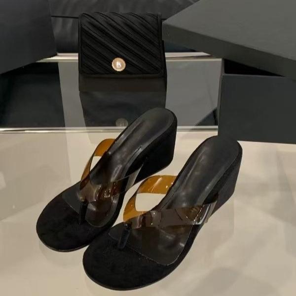 Summer Women Flip Flop Fashion PVC Transparent Women Slippers Designer Clip Toe Wedge Heel Slippers Casual Beach Slippers Slides