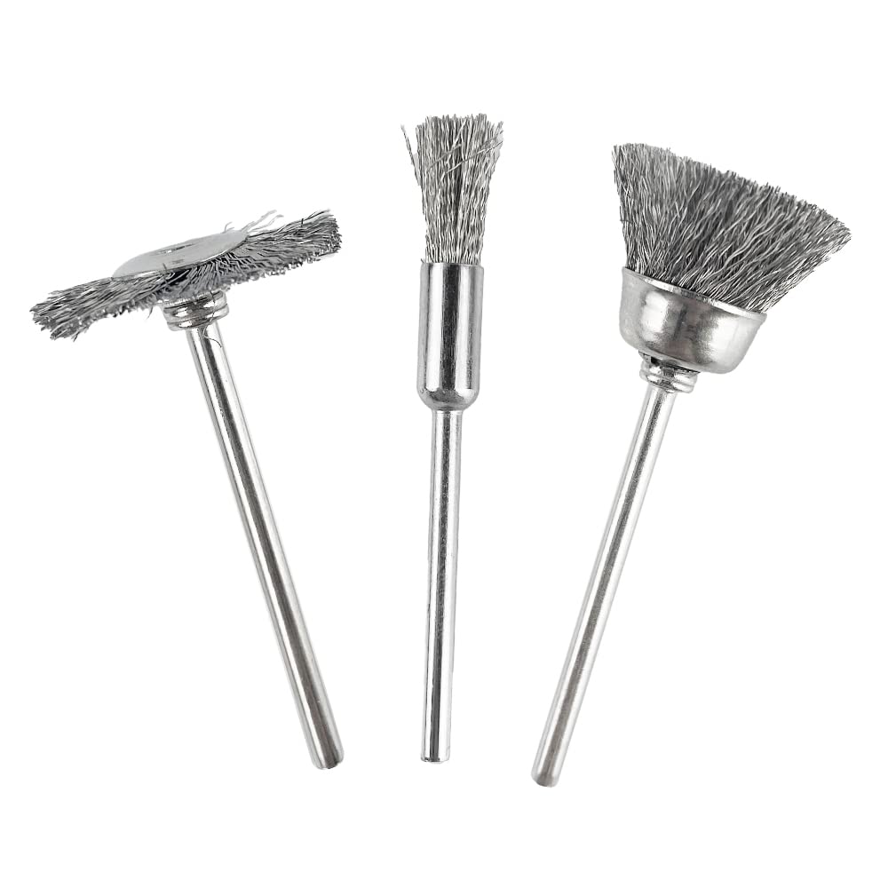 JINTONG Dremel Rotary Tool 3 Wire Steel Wire Wheel Polishing Grinding Bristle Polishing Dremel Rotary Tool Accessories Pack of 60 Brushes, Types