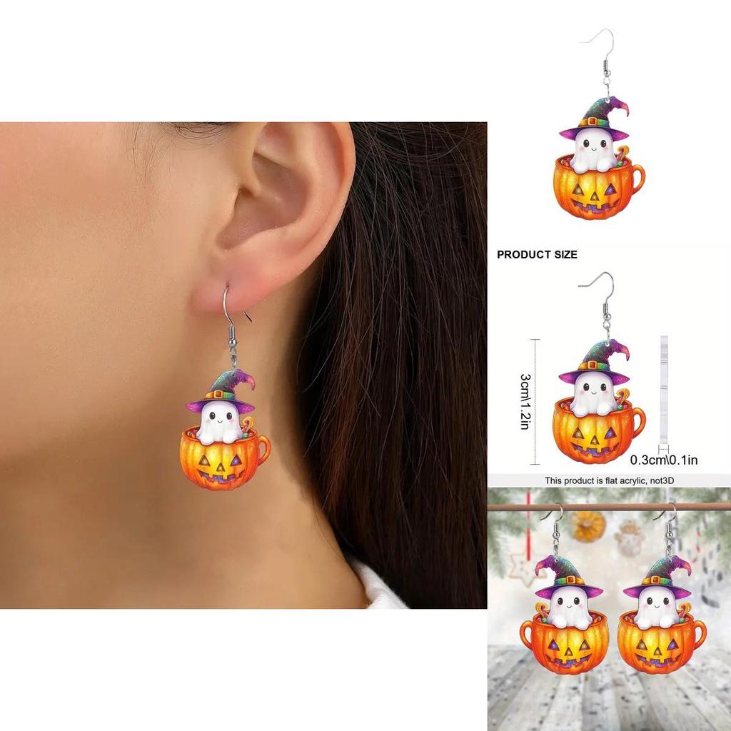 Halloween Themed Ghost Pumpkin Pot Pattern Women Acrylic Earrings For Men And Women Summer