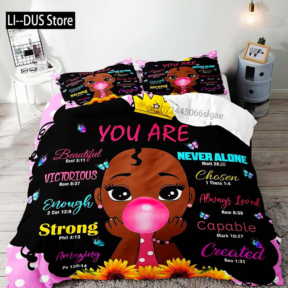Africkoamerická černošská dívka Magie Povlak na přikrývku Plná velikost Přikrývka Potah na prošívanou deku Inspirativní dárky pro ženy 2 povlaky na polštář 3 ks