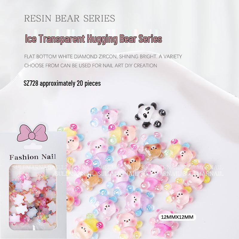 Cute Candy Bear 3D Nail Art Decorations (20 Pieces) - Translucent Resin Flat Bottom