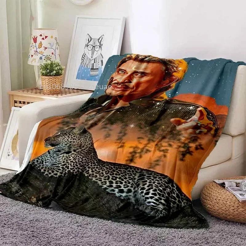 Rock Star Johnny Hallyday Flannel Blanket Rock'n Roll Soft Cover Lightweight Warm Plush Bed Sofa Chair Blanket
