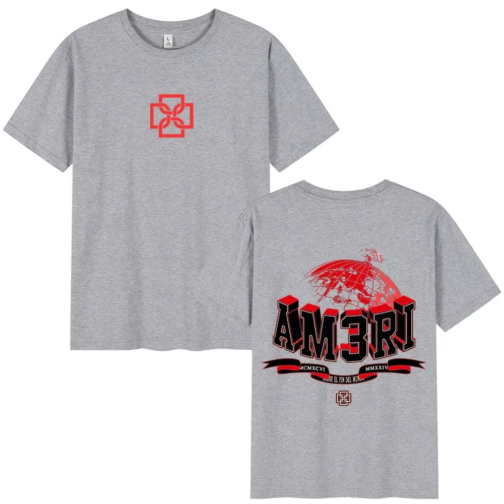 Fashion Hip Hop Vintage T Shirts AM3RI Graphic T-shirt Men's Women High Quality Cotton Casual Short Sleeve T-shirts Unisex