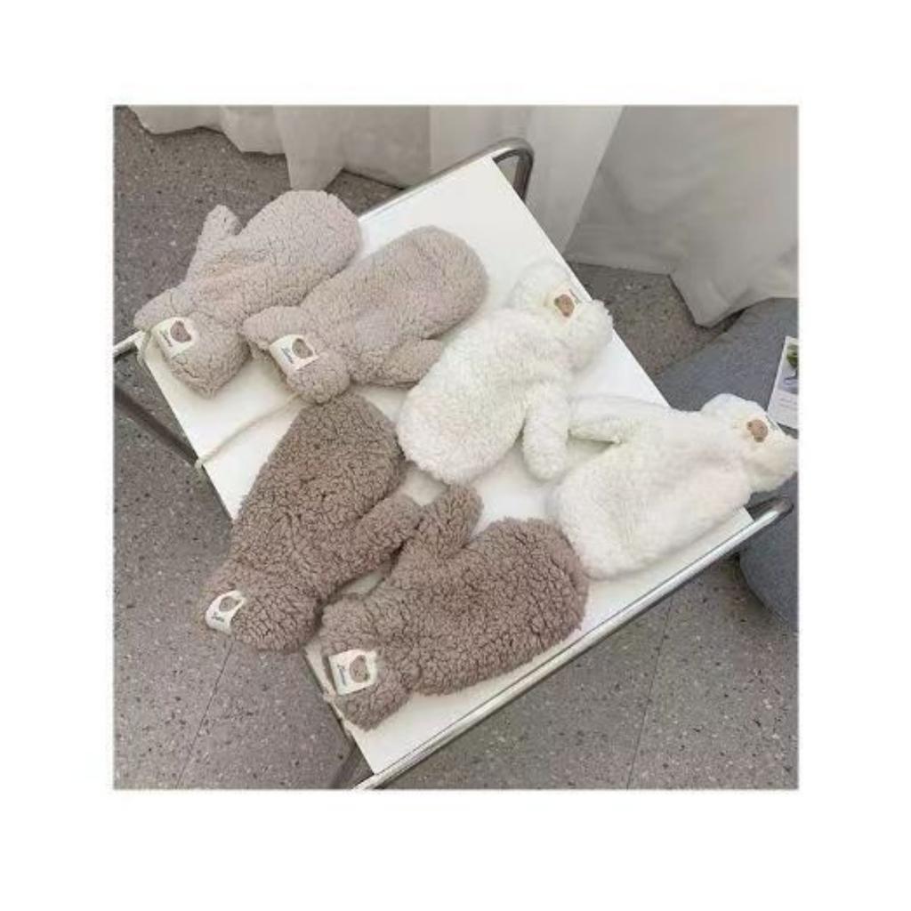 Gants Teddy en Agneau d'Hiver Étiquetés, Mignons à Suspendre au Cou pour Femmes, Étudiants Roulant en Hiver avec Velours Épais pour Chaleur et Protection contre le Froid