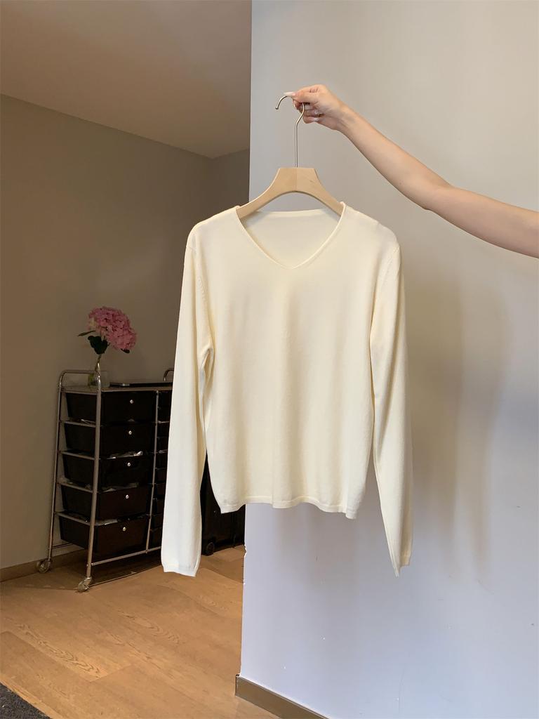 Casual Temperament Collar Loose Long-sleeved Knitted Sweater Women's Autumn New Thin Light Professional Style Inner Top