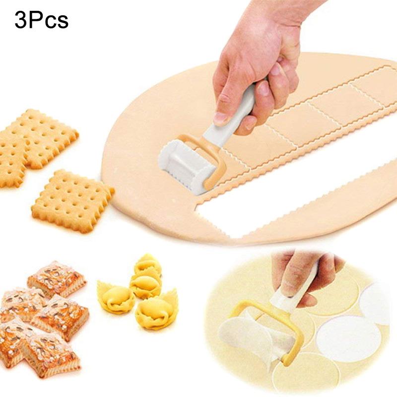 3pcs Roller Cookie Cutter Dumpling Skin Mold Pastry Blade Dough Cutting Cake Decorating Tools DIY Biscuit Stamp Kitchen Tool