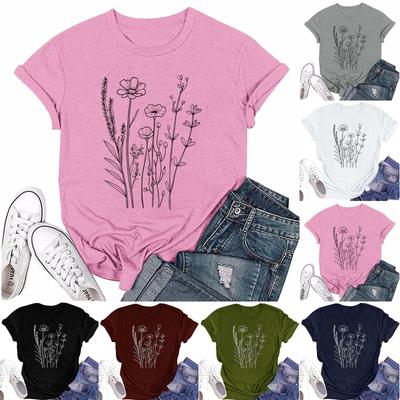 Women's Fashion Casual Printed Round Neck Short Sleeved T-Shirt Top T-Shirt Top Top