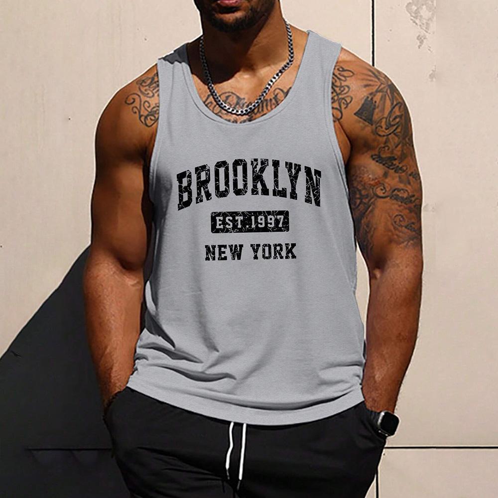 Summer Style Mighty Lion Print Men's Round Neck Vest Street Fashion Harajuku Daily Sports Fitness Men's Casual Vest
