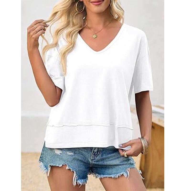 Summer 2025 Women's V-Neck Casual Loose Fit Short-Sleeve Fashion T-Shirt