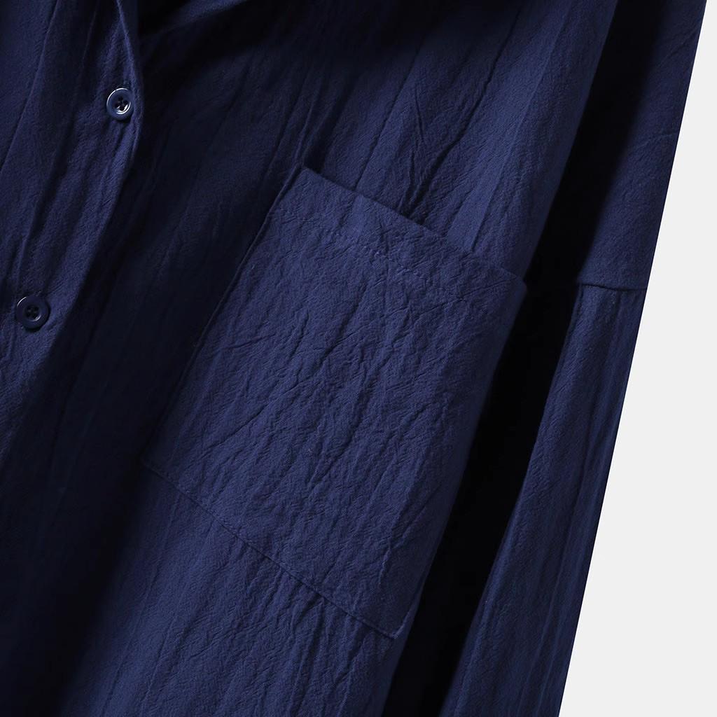 2025 Damen Freizeit Baumwolle Leinen Strickjacke - Einfarbig, Langarm, Doppelpattentaschen Hemd